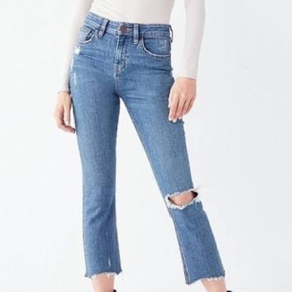 BDG Kick Flare High Rise Cropped Raw Hem Jeans Size 25 - Picture 1 of 8